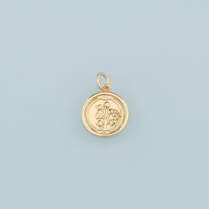 18K Gold Filled Round Flower Pendant,Flower Charm Bracelet Necklace for DIY Jewelry Making Supply