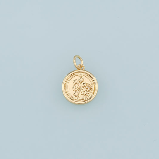 18K Gold Filled Round Flower Pendant,Flower Charm Bracelet Necklace for DIY Jewelry Making Supply