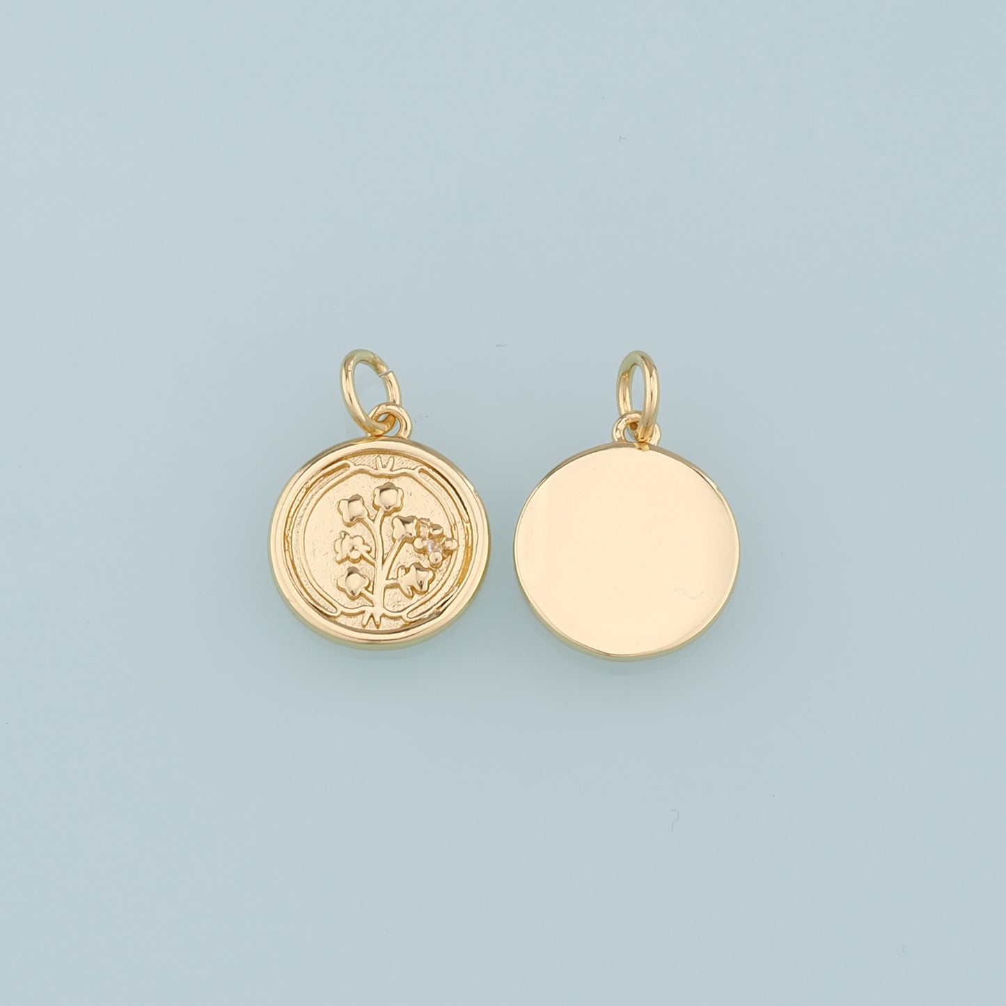 18K Gold Filled Round Flower Pendant,Flower Charm Bracelet Necklace for DIY Jewelry Making Supply