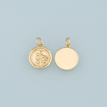 18K Gold Filled Round Flower Pendant,Flower Charm Bracelet Necklace for DIY Jewelry Making Supply