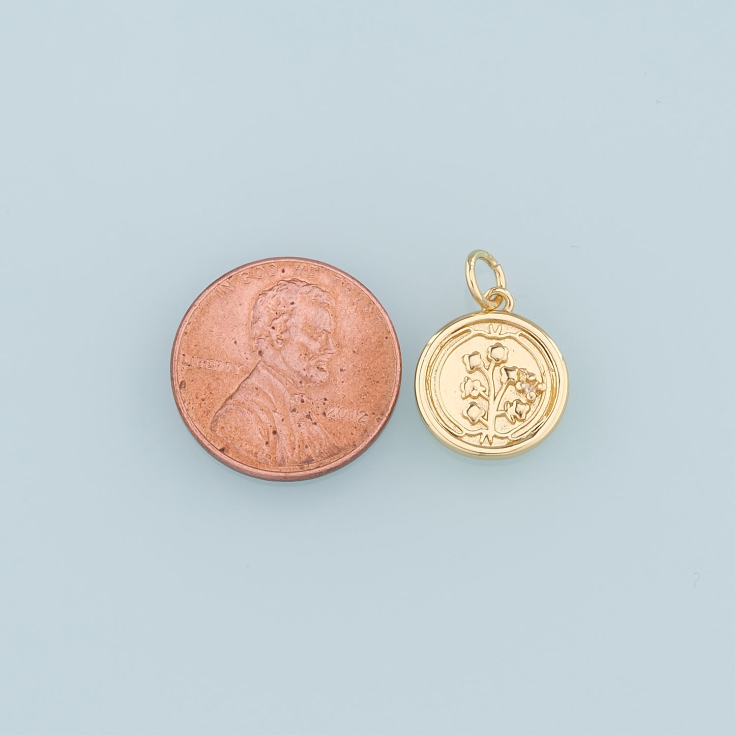 18K Gold Filled Round Flower Pendant,Flower Charm Bracelet Necklace for DIY Jewelry Making Supply