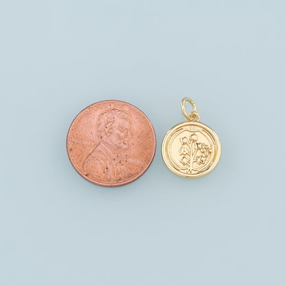18K Gold Filled Round Flower Pendant,Flower Charm Bracelet Necklace for DIY Jewelry Making Supply