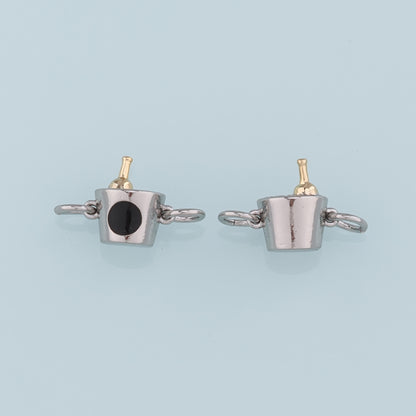 Gold Champagne Connector,18K Gold Filled Ice Bucket Pendant,Enamel Ice Bucket Charm Bracelet Necklace for DIY Jewelry Making Supply