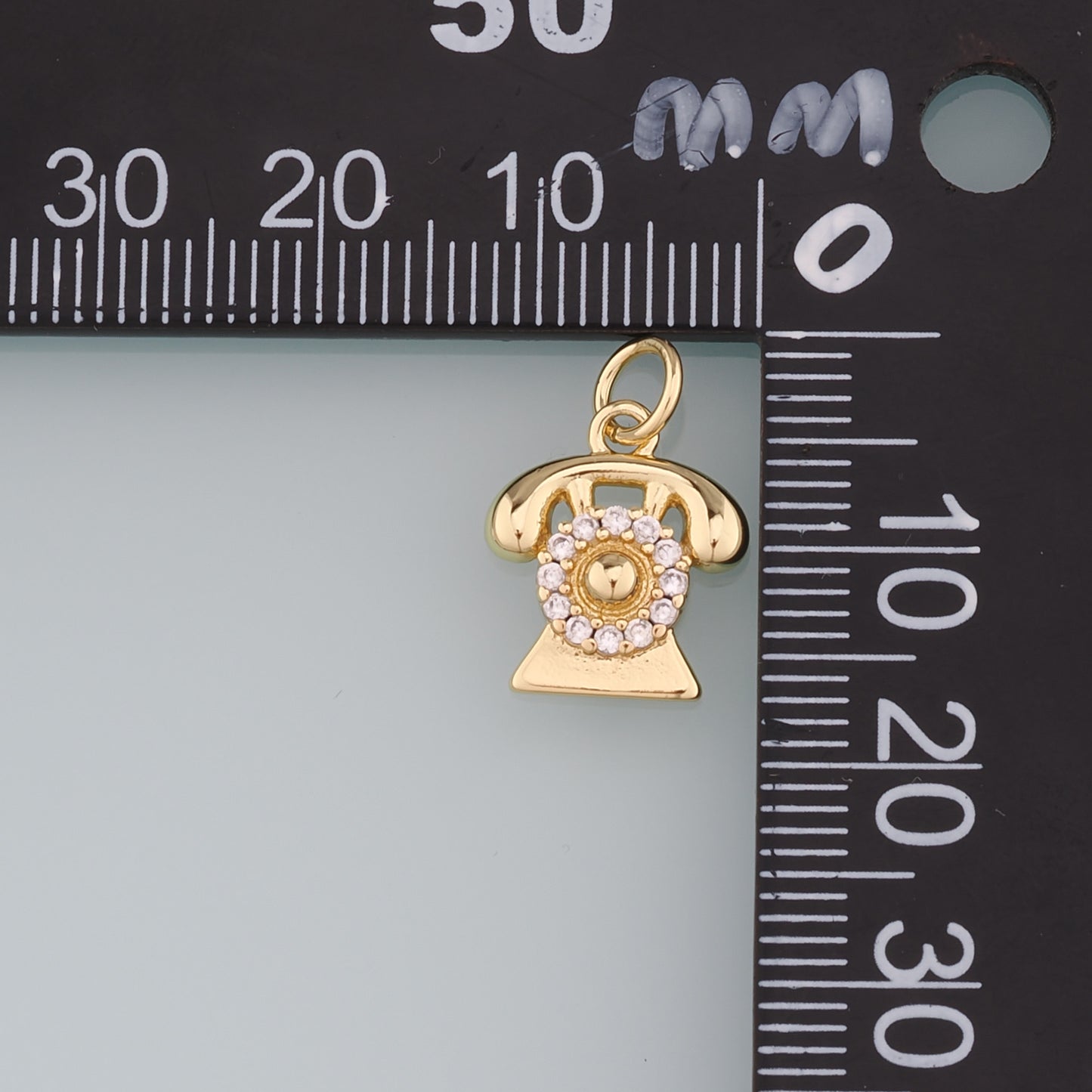 18K Gold Filled Telephone Pendant,CZ Micro Pave Telephone Charm Bracelet Necklace for DIY Jewelry Making Supply