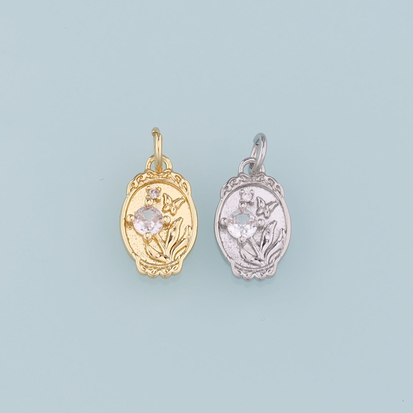 18K Gold Filled CZ Flower Pendant,Butterfly Charm Bracelet Necklace for DIY Jewelry Making Supply