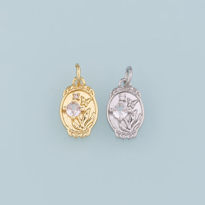 18K Gold Filled CZ Flower Pendant,Butterfly Charm Bracelet Necklace for DIY Jewelry Making Supply