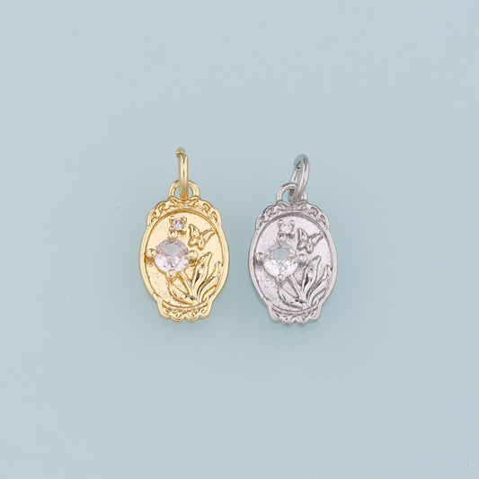 18K Gold Filled CZ Flower Pendant,Butterfly Charm Bracelet Necklace for DIY Jewelry Making Supply