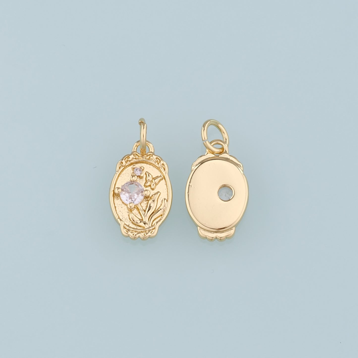 18K Gold Filled CZ Flower Pendant,Butterfly Charm Bracelet Necklace for DIY Jewelry Making Supply