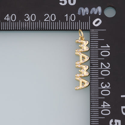 18K Gold Filled Mama Pendant,CZ Mama Charm Bracelet Necklace for DIY Jewelry Making Supply