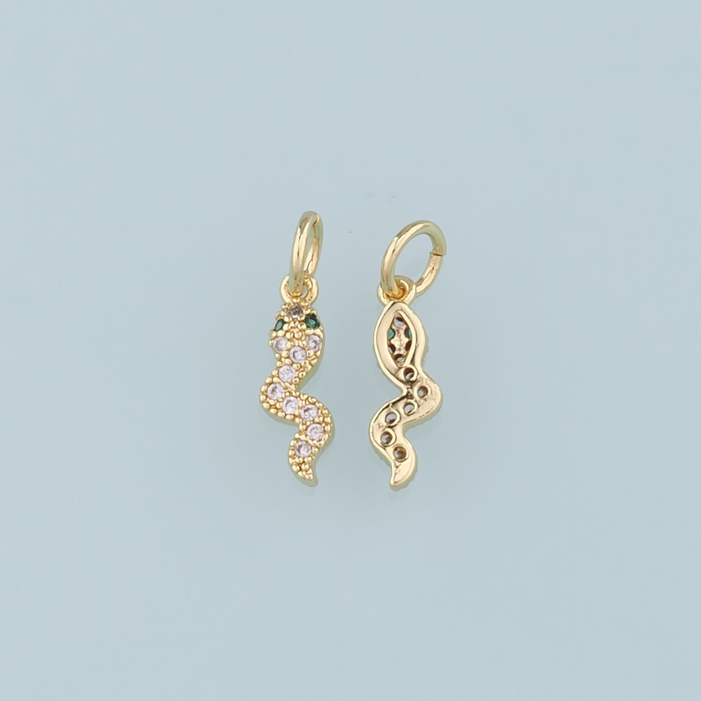 18K Gold Filled Snake Pendant,CZ Micro Pave Snake Charm Bracelet Necklace for DIY Jewelry Making Supply