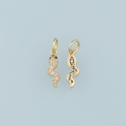 18K Gold Filled Snake Pendant,CZ Micro Pave Snake Charm Bracelet Necklace for DIY Jewelry Making Supply