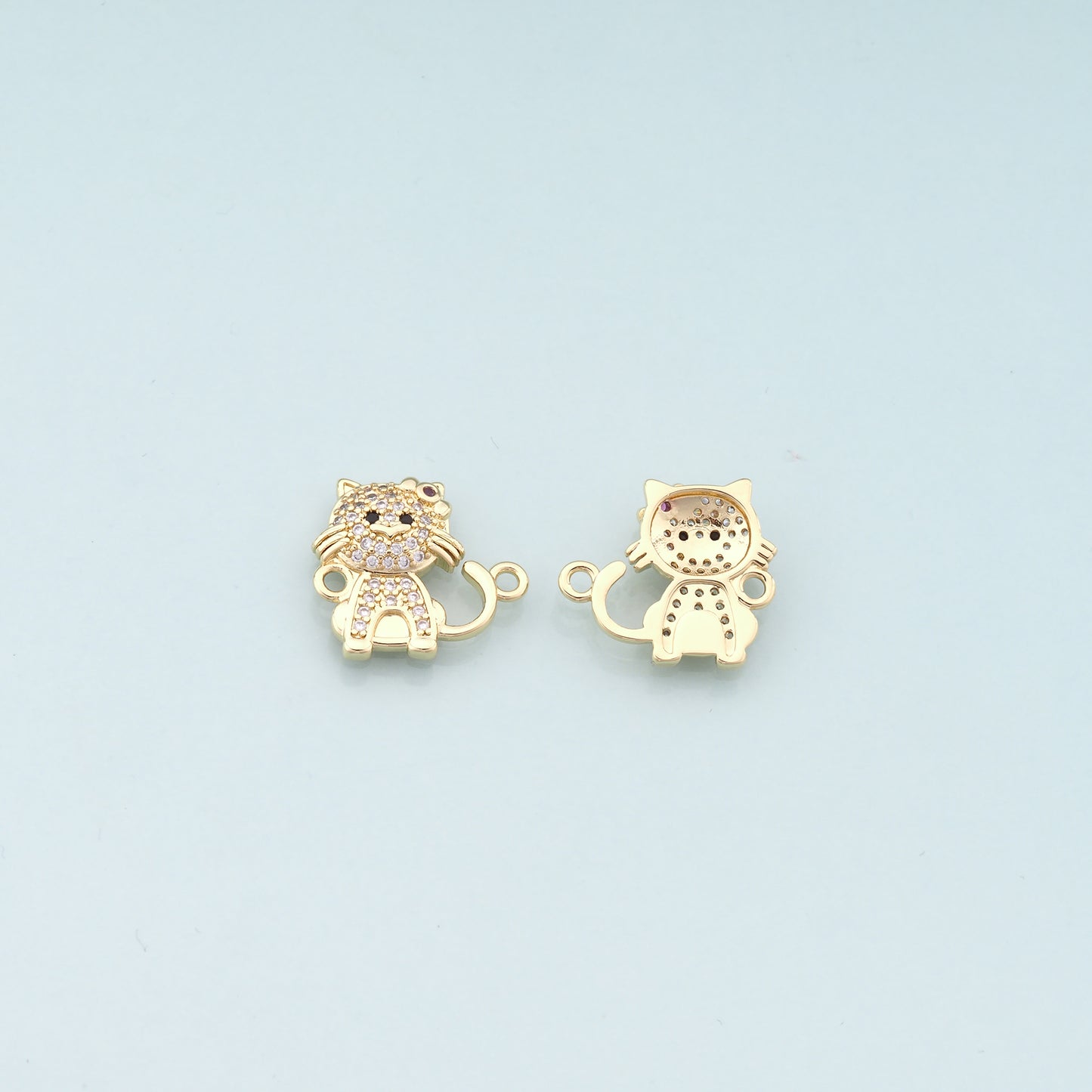 18K Gold Filled Cat Connector Charm,CZ Micro Pave Cat Charm Bracelet Necklace for DIY Jewelry Making Supply