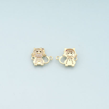18K Gold Filled Cat Connector Charm,CZ Micro Pave Cat Charm Bracelet Necklace for DIY Jewelry Making Supply