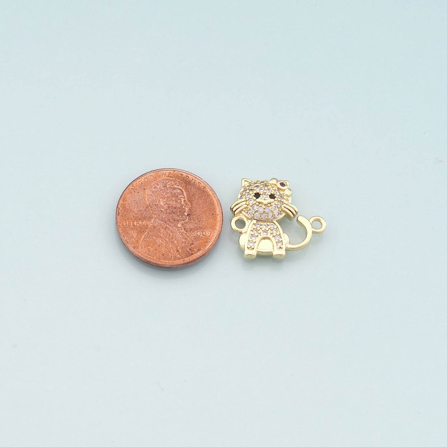 18K Gold Filled Cat Connector Charm,CZ Micro Pave Cat Charm Bracelet Necklace for DIY Jewelry Making Supply