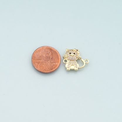 18K Gold Filled Cat Connector Charm,CZ Micro Pave Cat Charm Bracelet Necklace for DIY Jewelry Making Supply
