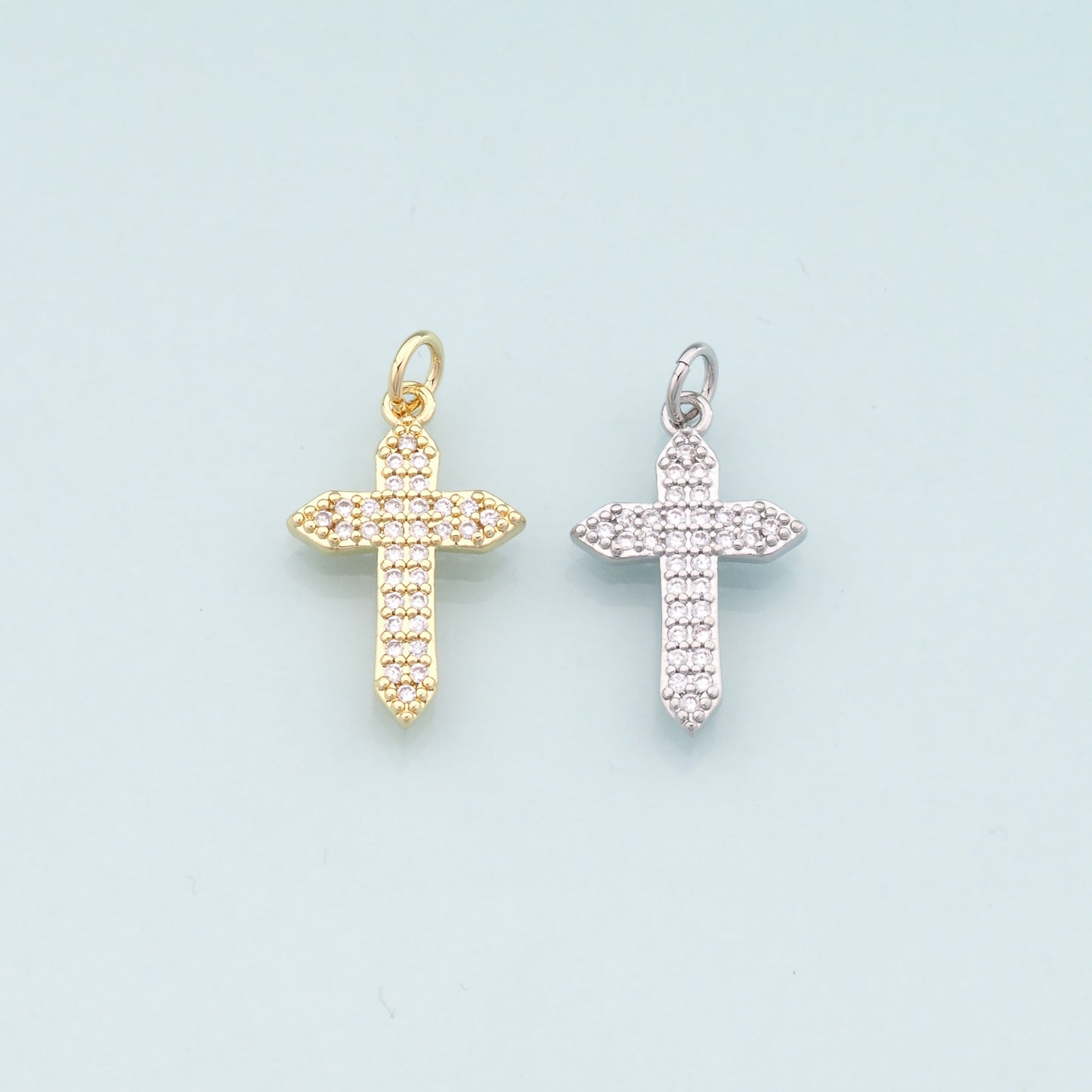 Gold Cross Charms,18K Gold Filled Cross Pendant,CZ Micro Pave Religion Charm Bracelet Necklace for DIY Jewelry Making Supply