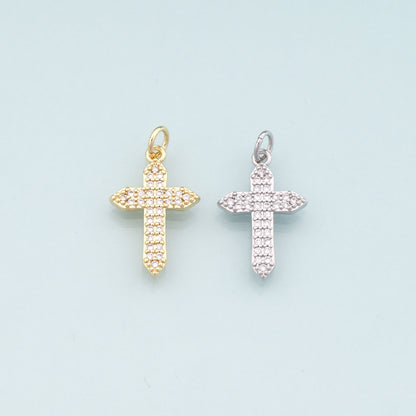 Gold Cross Charms,18K Gold Filled Cross Pendant,CZ Micro Pave Religion Charm Bracelet Necklace for DIY Jewelry Making Supply