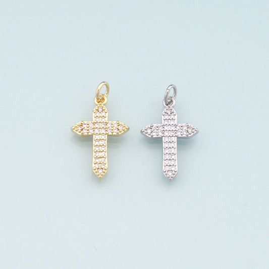 Gold Cross Charms,18K Gold Filled Cross Pendant,CZ Micro Pave Religion Charm Bracelet Necklace for DIY Jewelry Making Supply