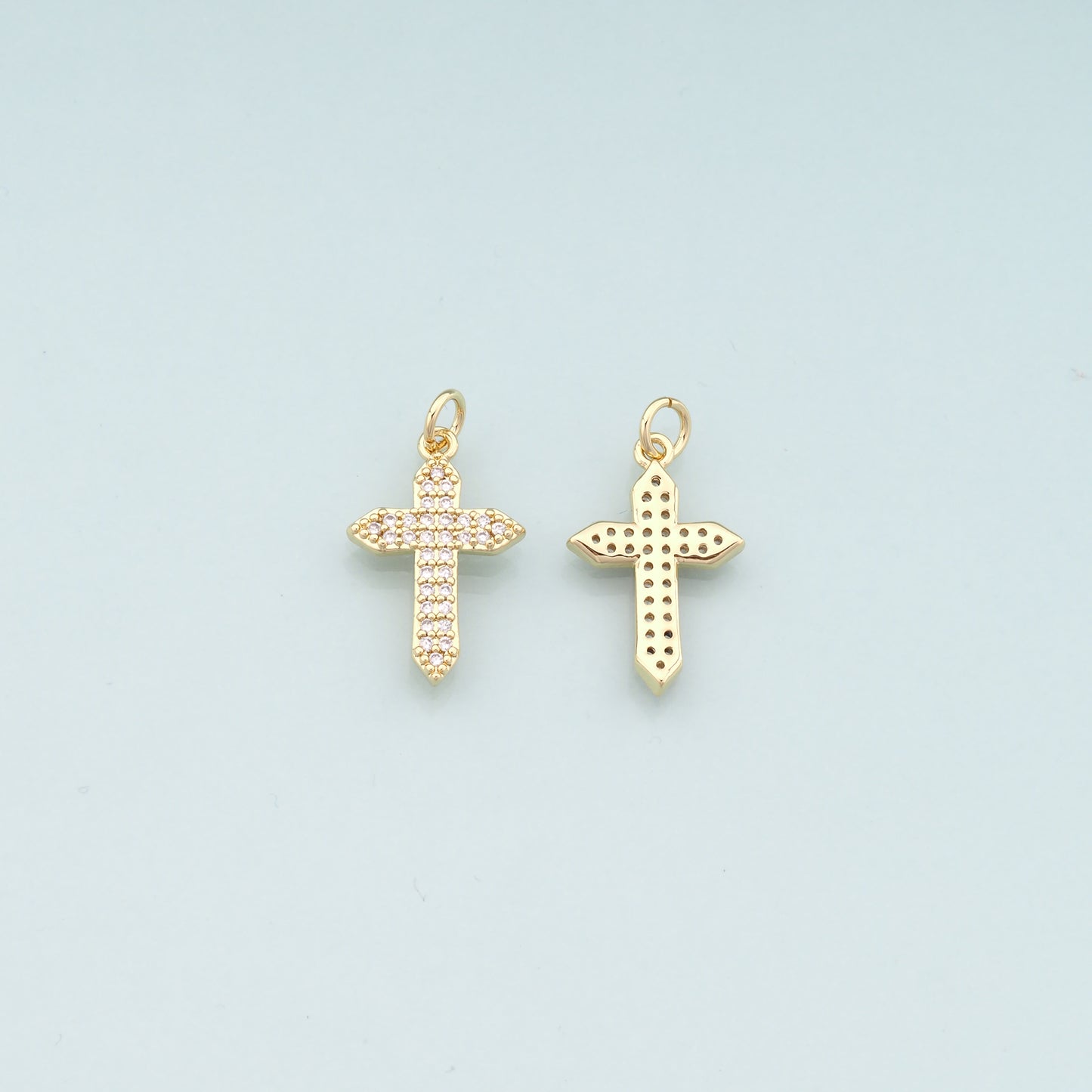 Gold Cross Charms,18K Gold Filled Cross Pendant,CZ Micro Pave Religion Charm Bracelet Necklace for DIY Jewelry Making Supply