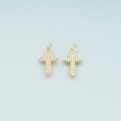 Gold Cross Charms,18K Gold Filled Cross Pendant,CZ Micro Pave Religion Charm Bracelet Necklace for DIY Jewelry Making Supply
