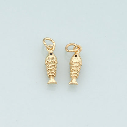 Gold Fish Charms,18K Gold Filled Fish Pendant,Ocean Charm Bracelet Necklace for DIY Jewelry Making Supply