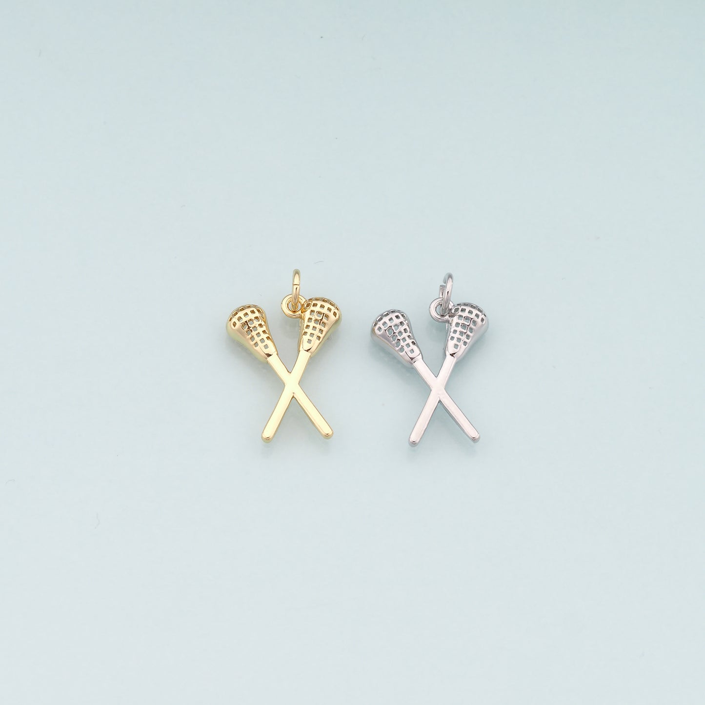 18K Gold Filled Lacrosse Charm,Dainty Sports Charm Bracelet Necklace for DIY Jewelry Making Supply