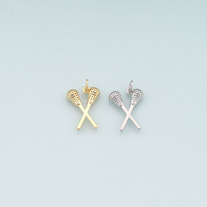 18K Gold Filled Lacrosse Charm,Dainty Sports Charm Bracelet Necklace for DIY Jewelry Making Supply