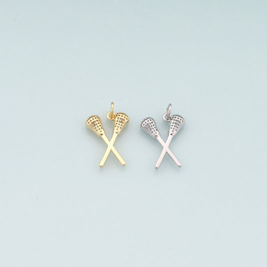 18K Gold Filled Lacrosse Charm,Dainty Sports Charm Bracelet Necklace for DIY Jewelry Making Supply