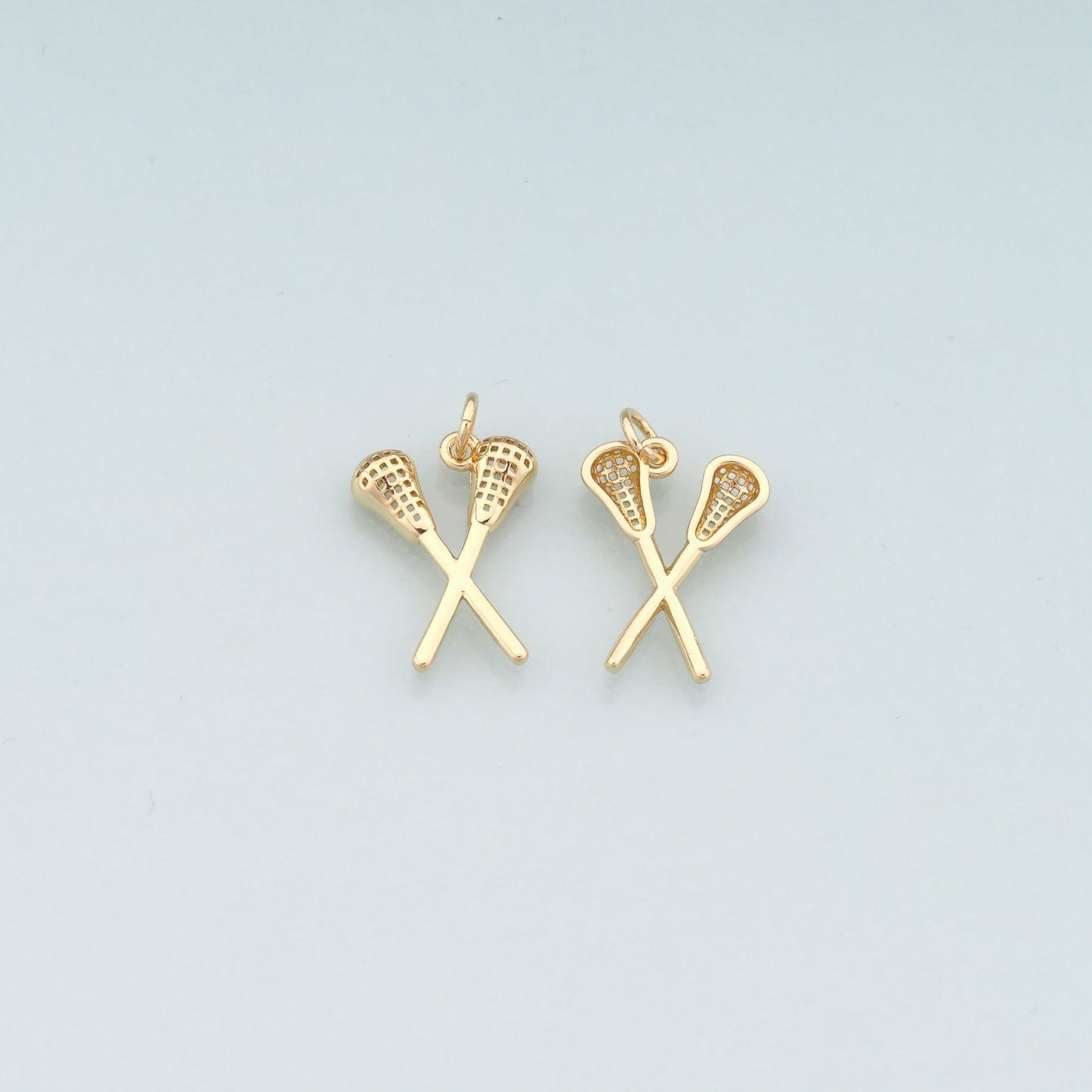 18K Gold Filled Lacrosse Charm,Dainty Sports Charm Bracelet Necklace for DIY Jewelry Making Supply