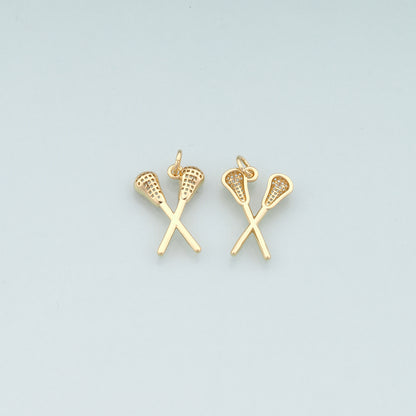 18K Gold Filled Lacrosse Charm,Dainty Sports Charm Bracelet Necklace for DIY Jewelry Making Supply