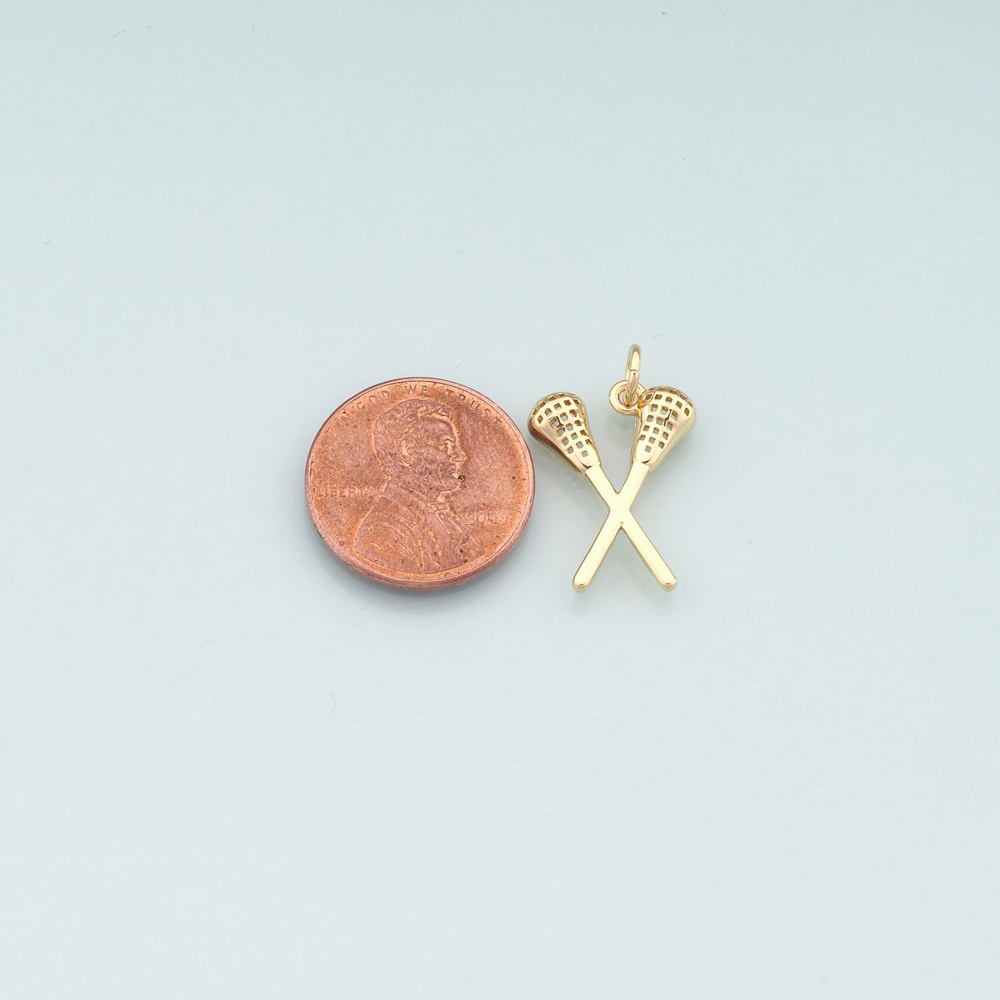 18K Gold Filled Lacrosse Charm,Dainty Sports Charm Bracelet Necklace for DIY Jewelry Making Supply