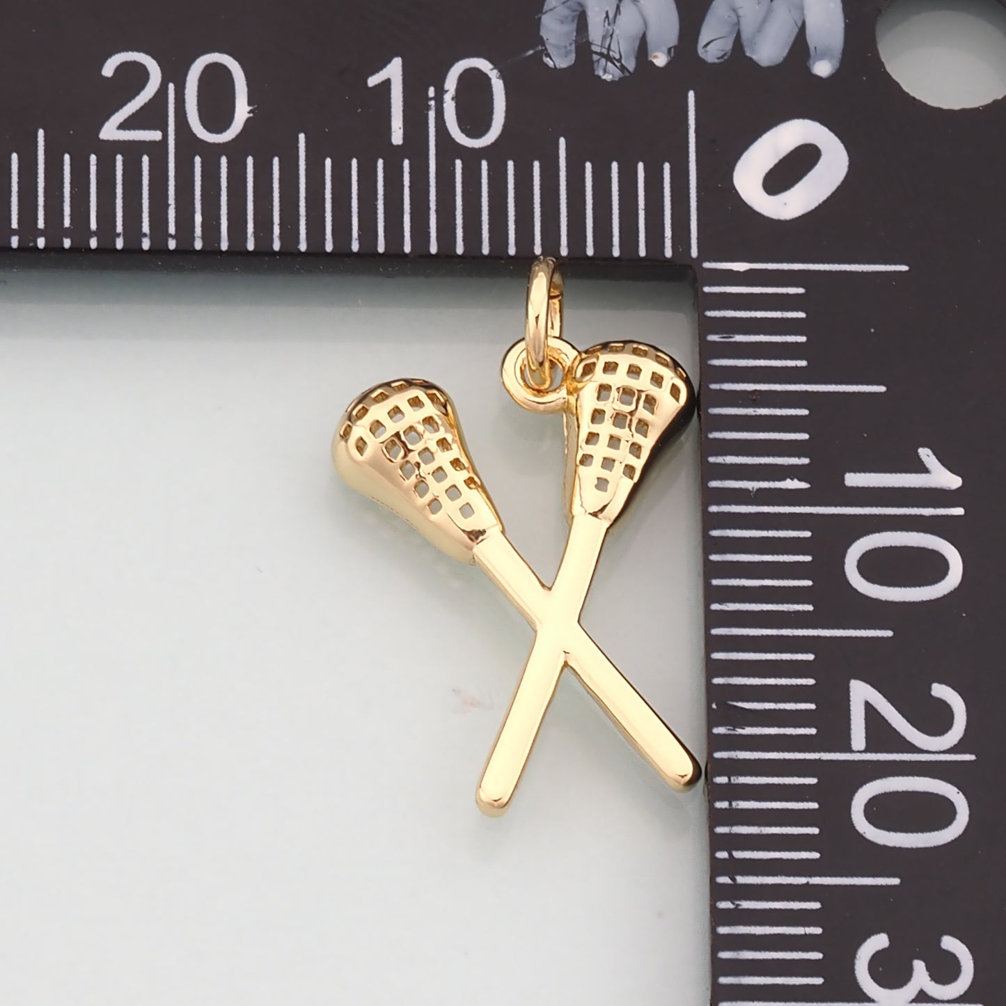 18K Gold Filled Lacrosse Charm,Dainty Sports Charm Bracelet Necklace for DIY Jewelry Making Supply