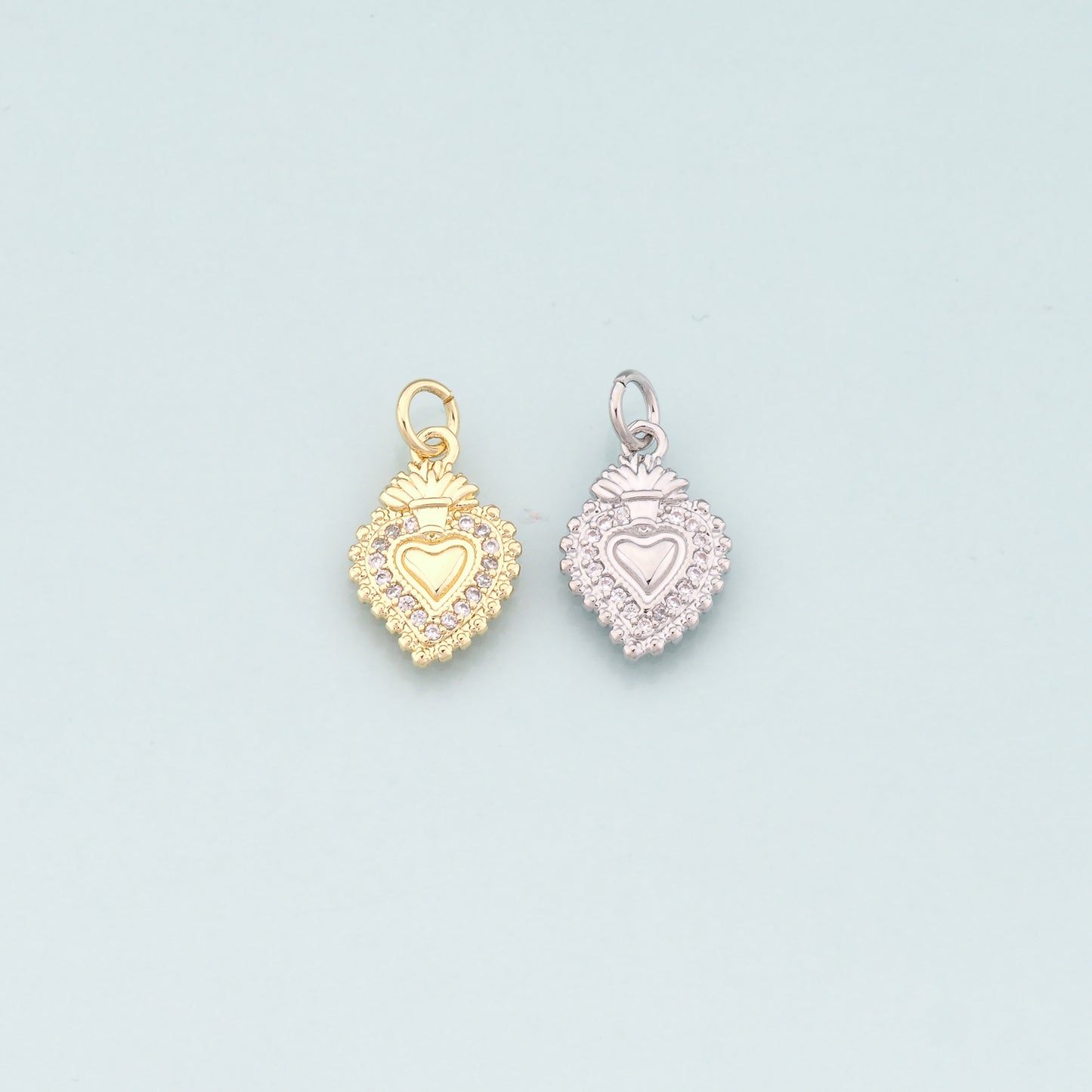 18K Gold Filled Sacred heart Pendant,CZ Micor Pave Religion Charm Bracelet Necklace for DIY Jewelry Making Supply