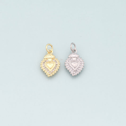 18K Gold Filled Sacred heart Pendant,CZ Micor Pave Religion Charm Bracelet Necklace for DIY Jewelry Making Supply