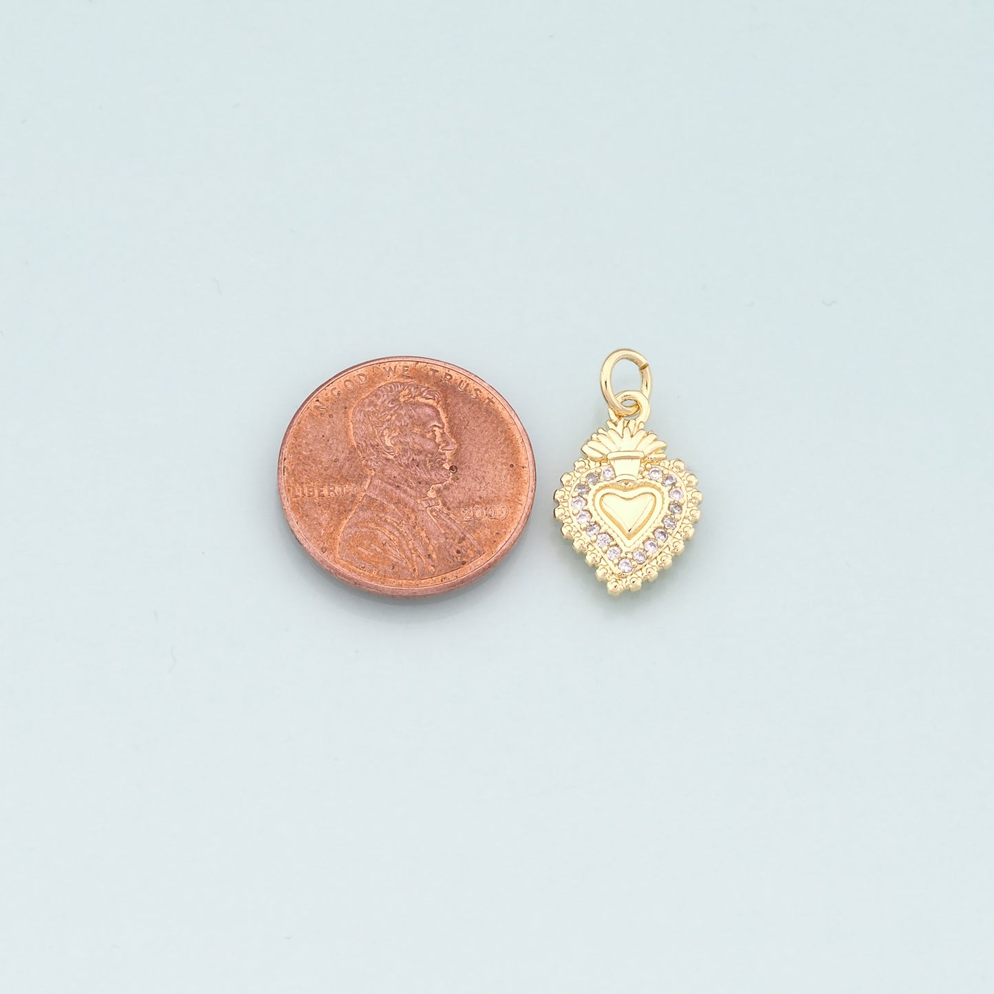 18K Gold Filled Sacred heart Pendant,CZ Micor Pave Religion Charm Bracelet Necklace for DIY Jewelry Making Supply