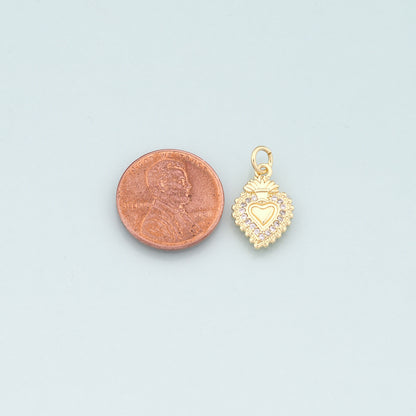 18K Gold Filled Sacred heart Pendant,CZ Micor Pave Religion Charm Bracelet Necklace for DIY Jewelry Making Supply