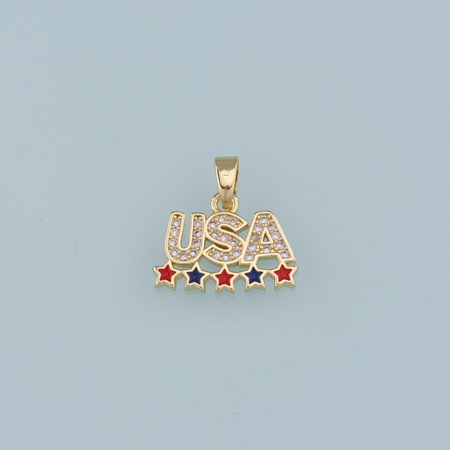 18K Gold Filled CZ Micro Pave USA Letter Pendant,Enamel Star Charm Bracelet Necklace for DIY Jewelry Making Supply