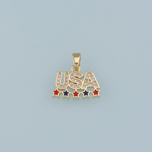 18K Gold Filled CZ Micro Pave USA Letter Pendant,Enamel Star Charm Bracelet Necklace for DIY Jewelry Making Supply