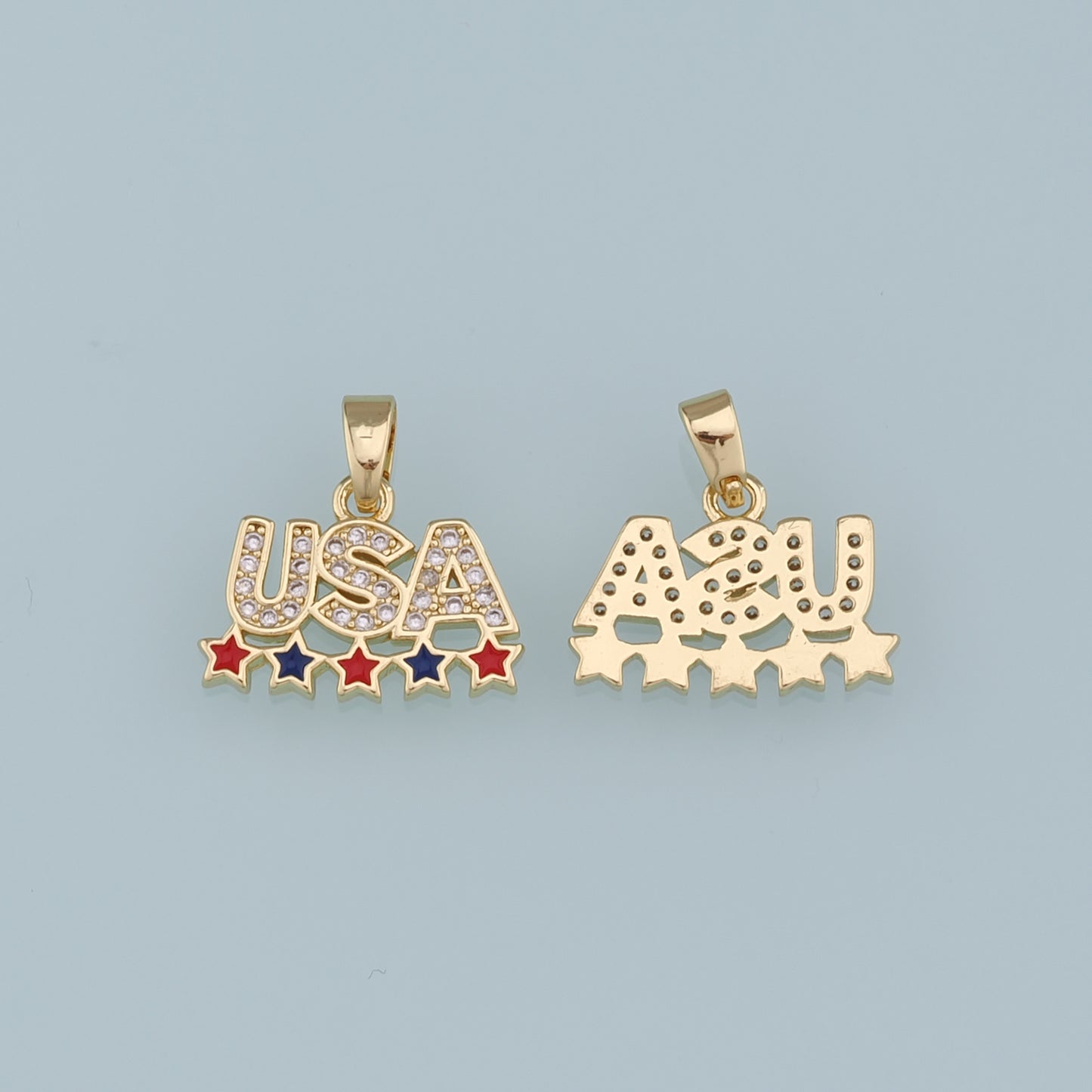 18K Gold Filled CZ Micro Pave USA Letter Pendant,Enamel Star Charm Bracelet Necklace for DIY Jewelry Making Supply