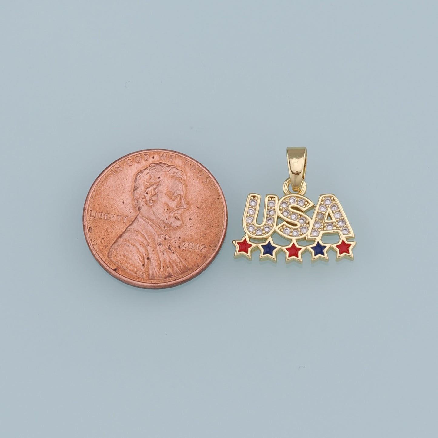 18K Gold Filled CZ Micro Pave USA Letter Pendant,Enamel Star Charm Bracelet Necklace for DIY Jewelry Making Supply