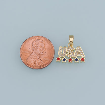 18K Gold Filled CZ Micro Pave USA Letter Pendant,Enamel Star Charm Bracelet Necklace for DIY Jewelry Making Supply