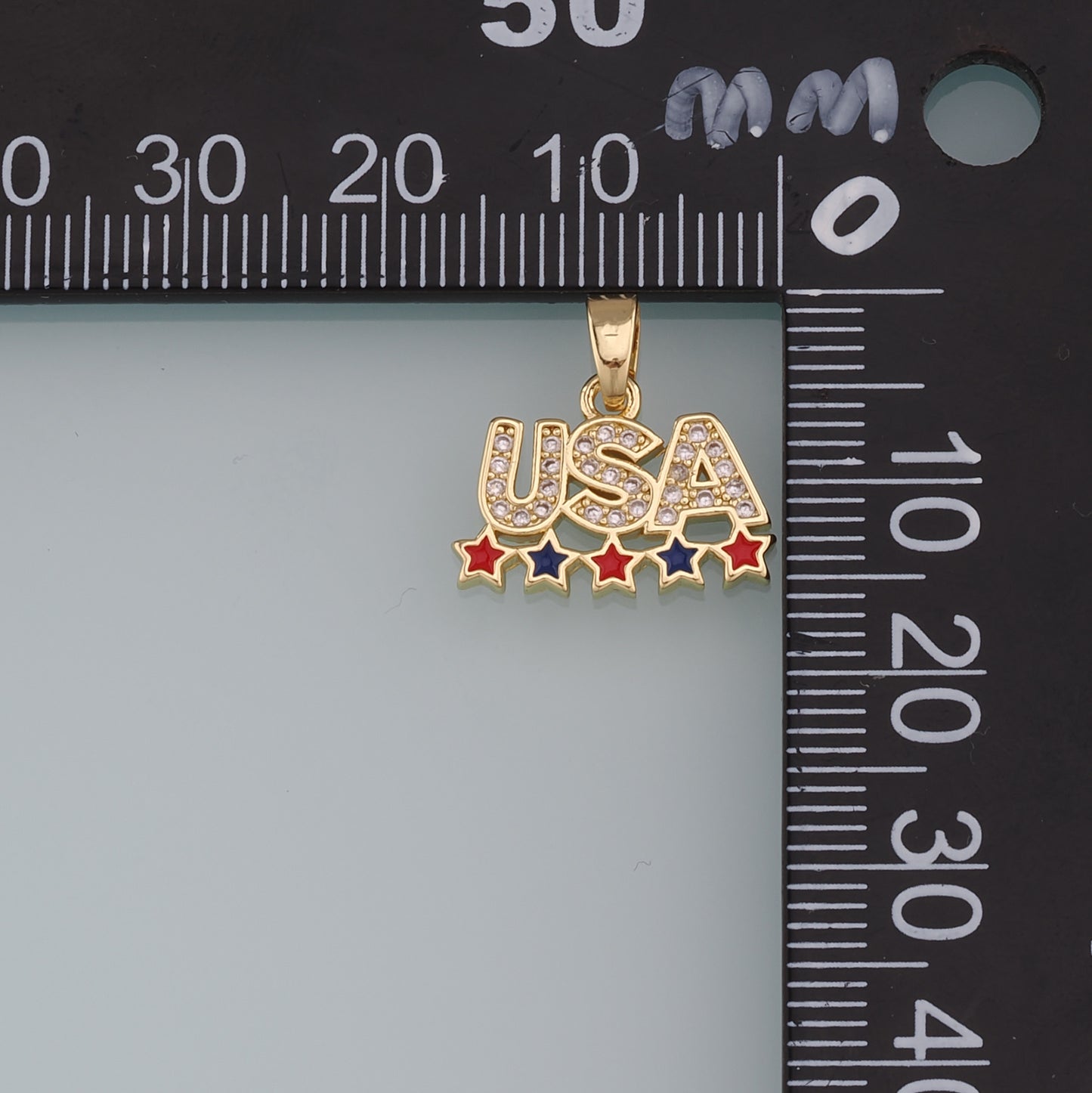 18K Gold Filled CZ Micro Pave USA Letter Pendant,Enamel Star Charm Bracelet Necklace for DIY Jewelry Making Supply