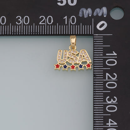 18K Gold Filled CZ Micro Pave USA Letter Pendant,Enamel Star Charm Bracelet Necklace for DIY Jewelry Making Supply