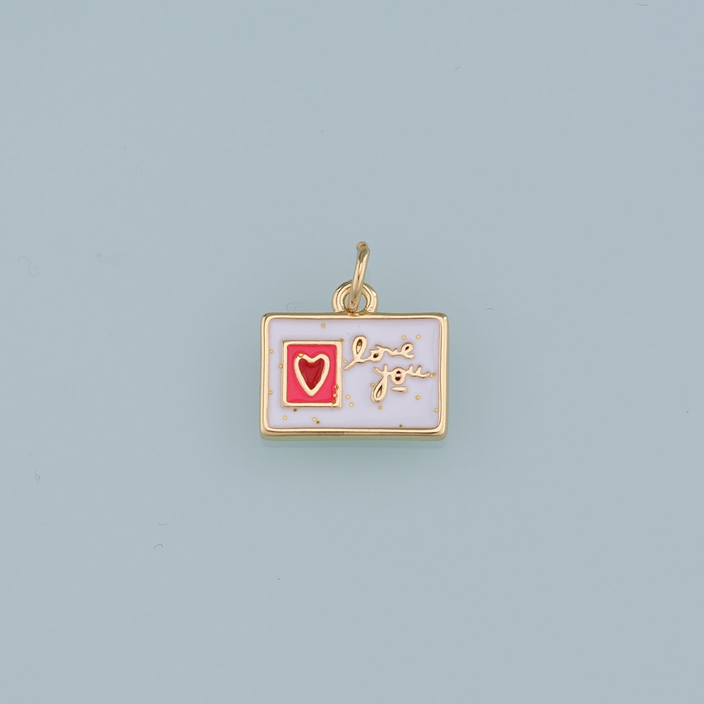 18K Gold Filled Postcard Pendant,Enamel Postcard Charm Bracelet Necklace for DIY Jewelry Making Supply