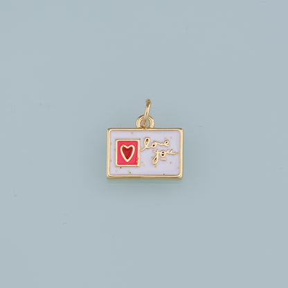 18K Gold Filled Postcard Pendant,Enamel Postcard Charm Bracelet Necklace for DIY Jewelry Making Supply