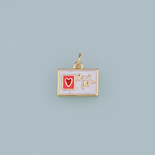 18K Gold Filled Postcard Pendant,Enamel Postcard Charm Bracelet Necklace for DIY Jewelry Making Supply