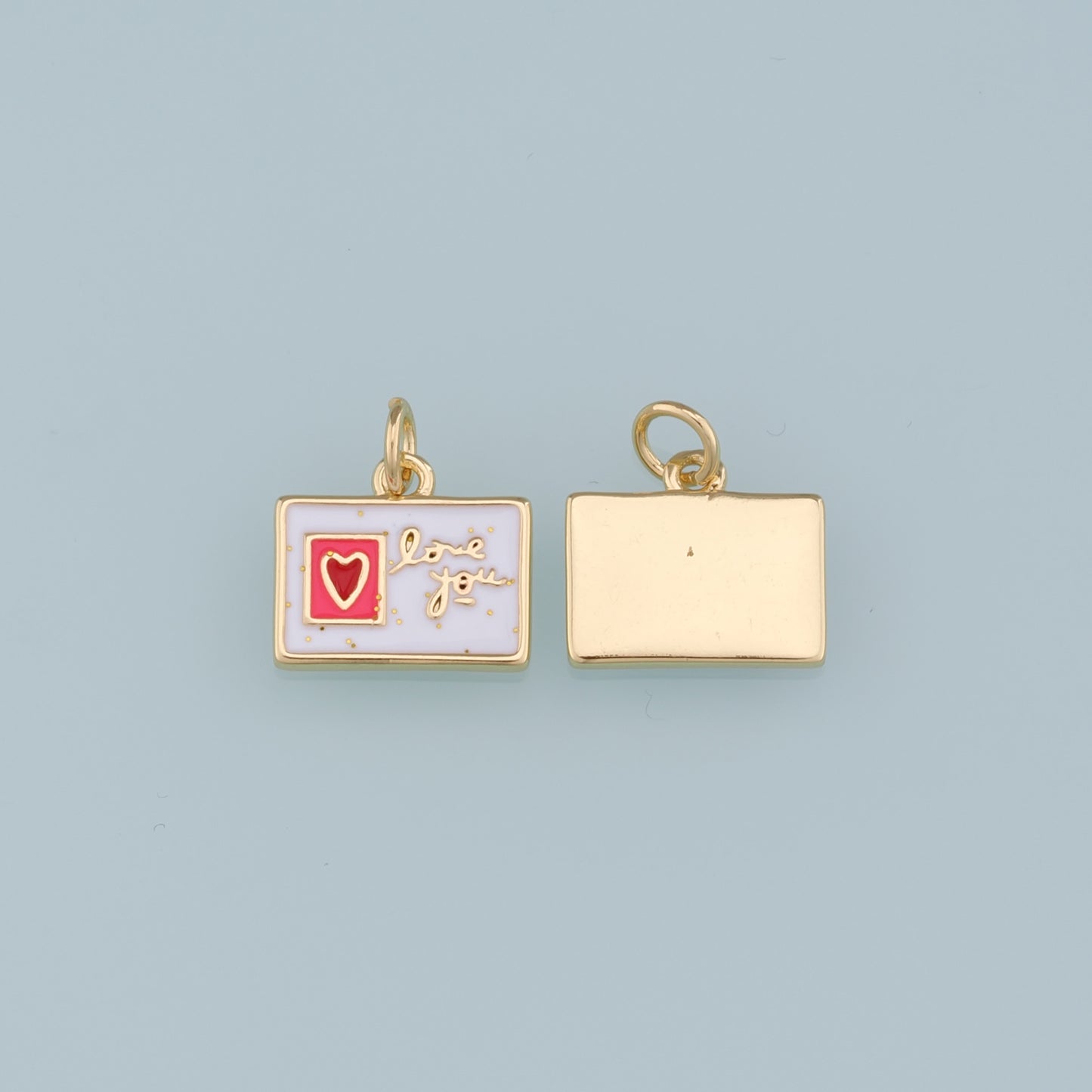 18K Gold Filled Postcard Pendant,Enamel Postcard Charm Bracelet Necklace for DIY Jewelry Making Supply