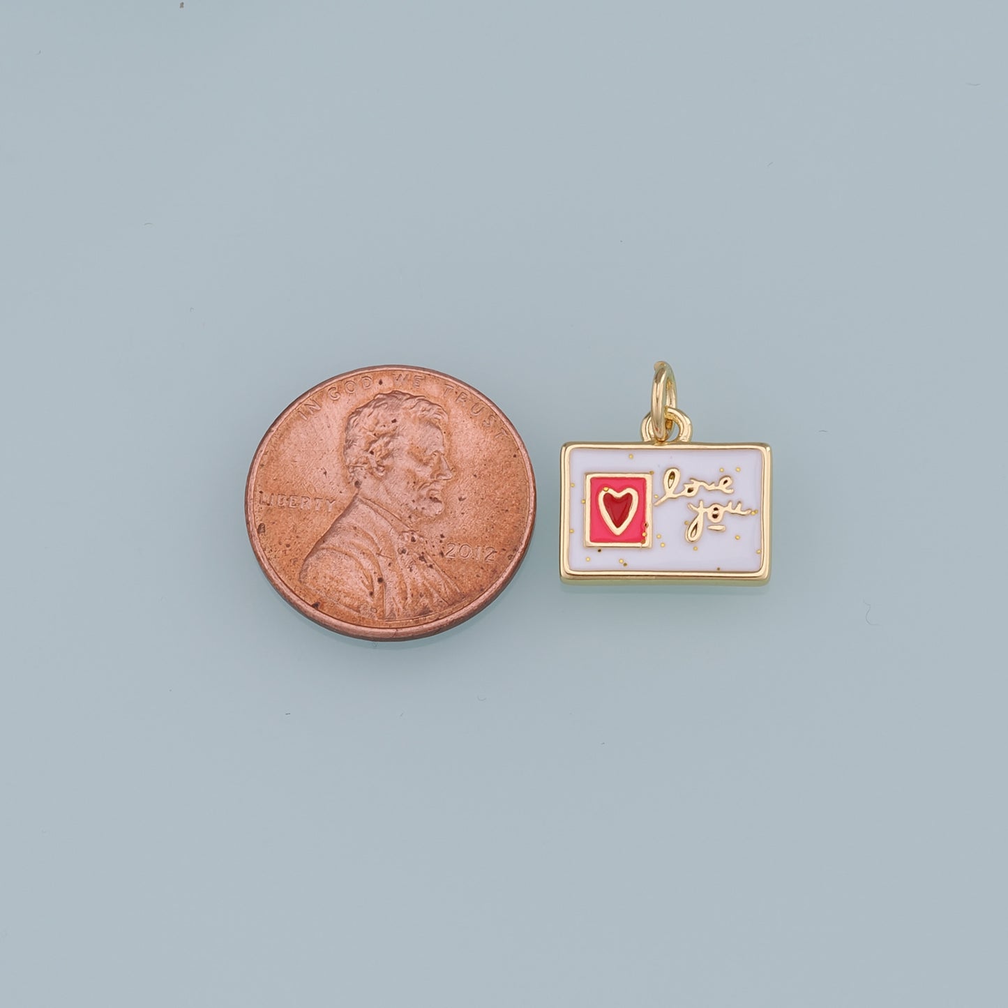 18K Gold Filled Postcard Pendant,Enamel Postcard Charm Bracelet Necklace for DIY Jewelry Making Supply