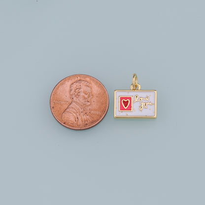 18K Gold Filled Postcard Pendant,Enamel Postcard Charm Bracelet Necklace for DIY Jewelry Making Supply
