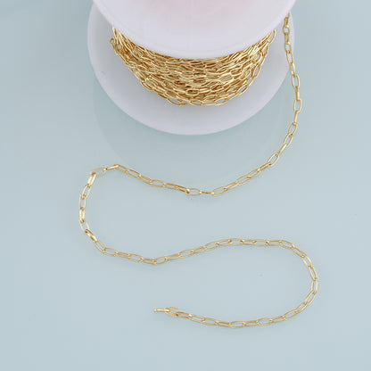 Gold Oval Chain,18K Gold Filled Rectangle Paper Clip Chain for Necklace Bracelet DIY Jewelry Making Supply